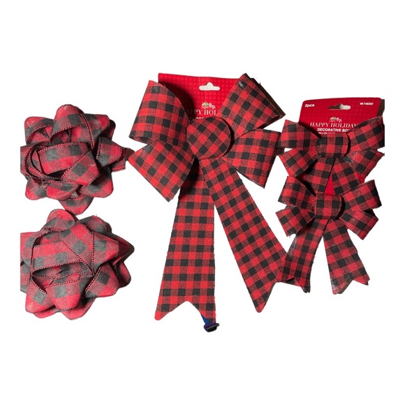 Buffalo Red Black Plaid Ribbon Bow Lot of 5 - Picture 1 of 5